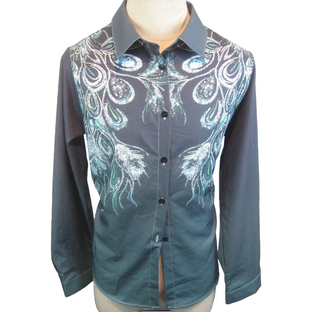 Mens Classic Multicolor LS Disco Psychedelic Poly/Spandex Party Shirt sz XXL